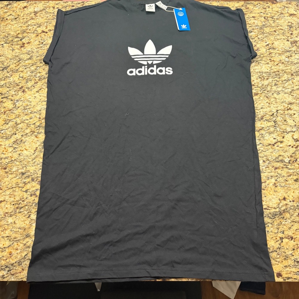 NEW Adidas Originals Trefoil Logo T-Shirt Dress Black White XL ws